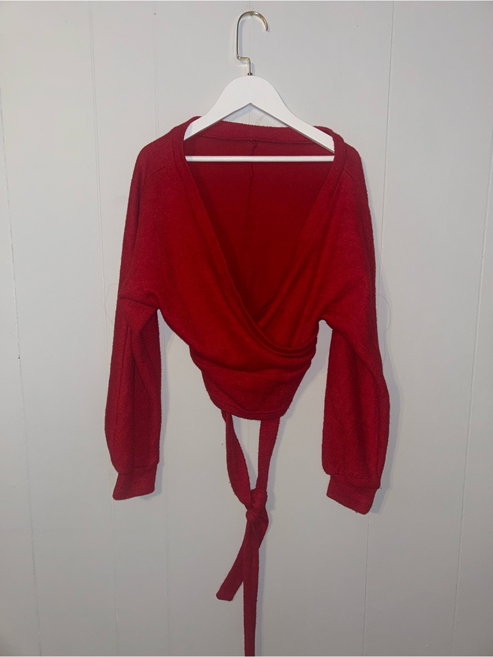 Red Wrap Front Tie Waist Sweater